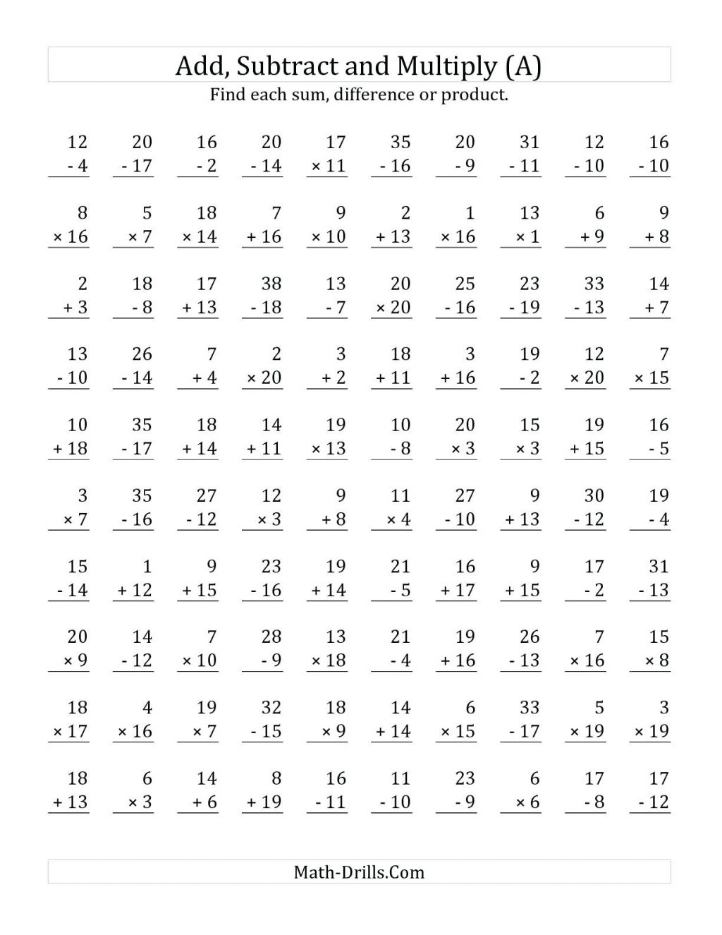 1 minute math worksheets