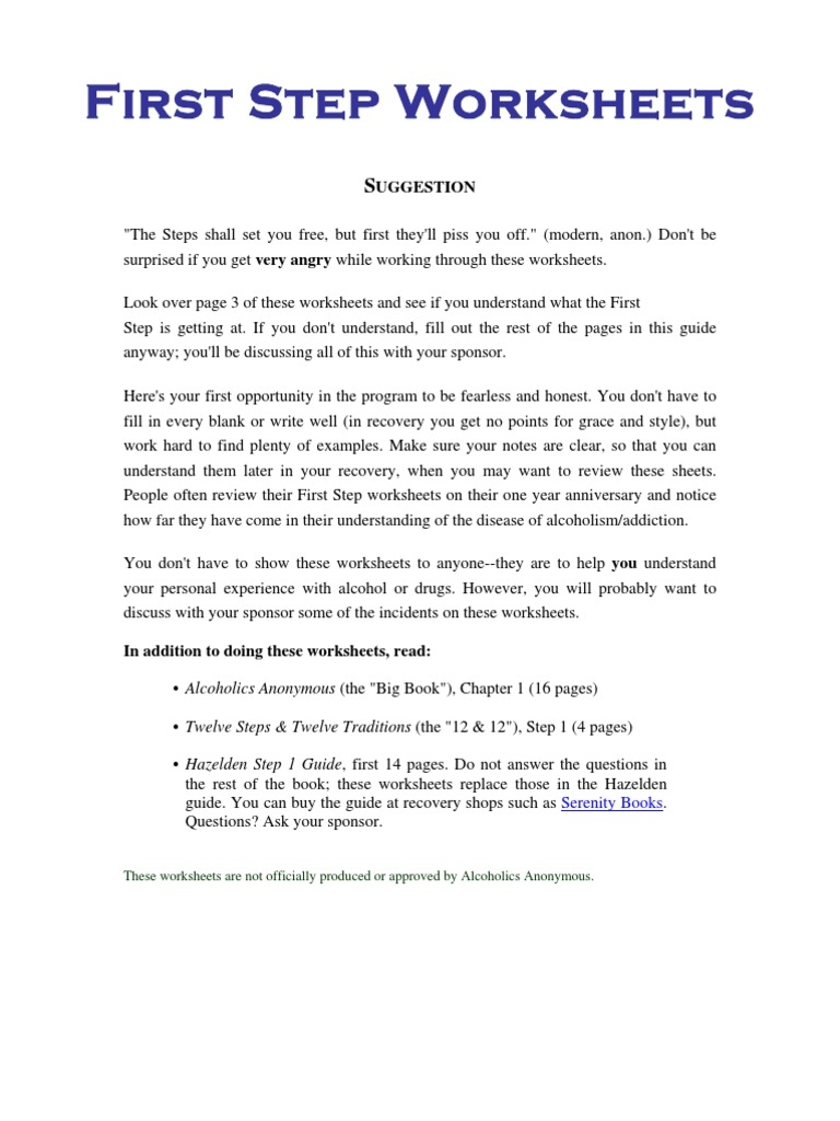 aa 1st step worksheet