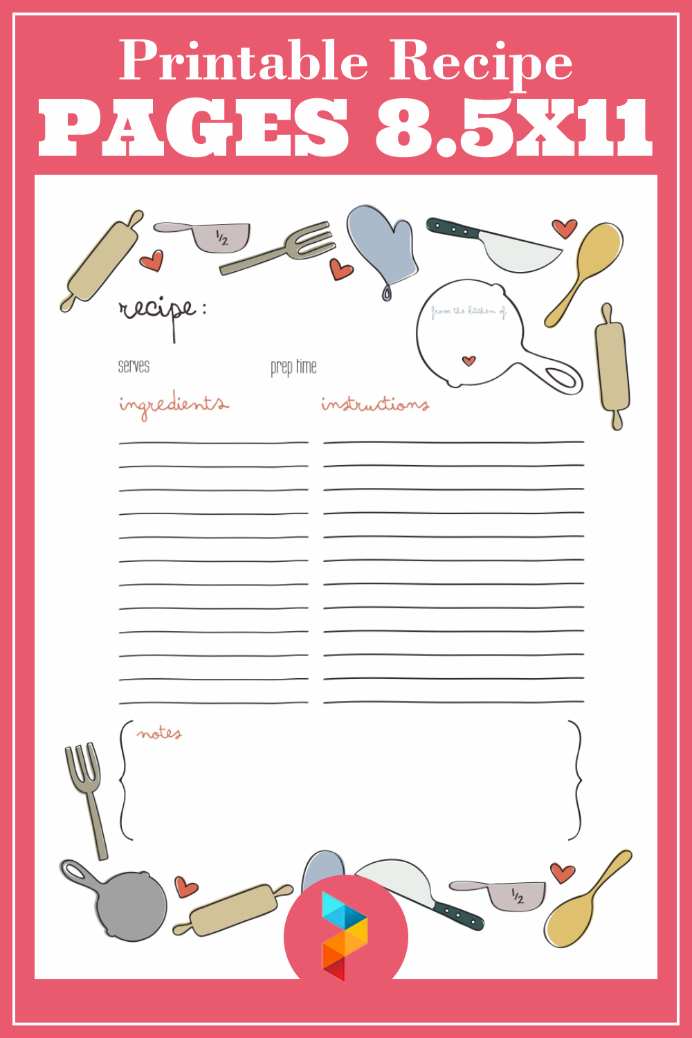free printable recipe template 8.5 x 11