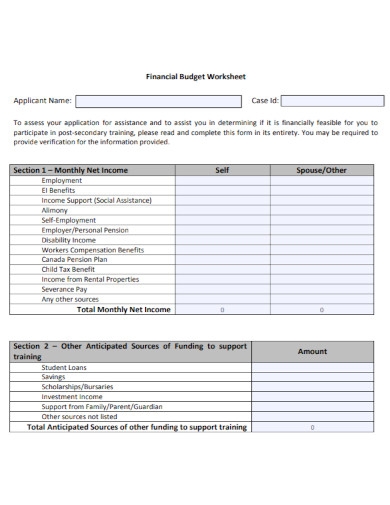 budget worksheet form