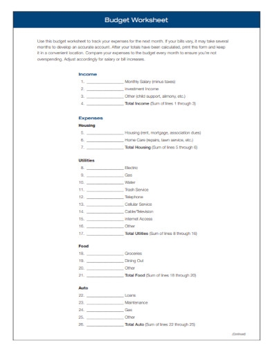 10 Budget Worksheet Form Examples To Download