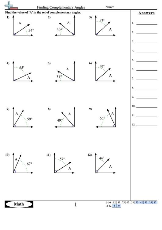 10 Complementary And Supplementary Angles Worksheet Pdf With Answers 