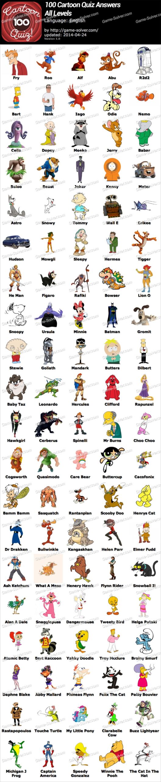 printable cartoon picture quiz with answers