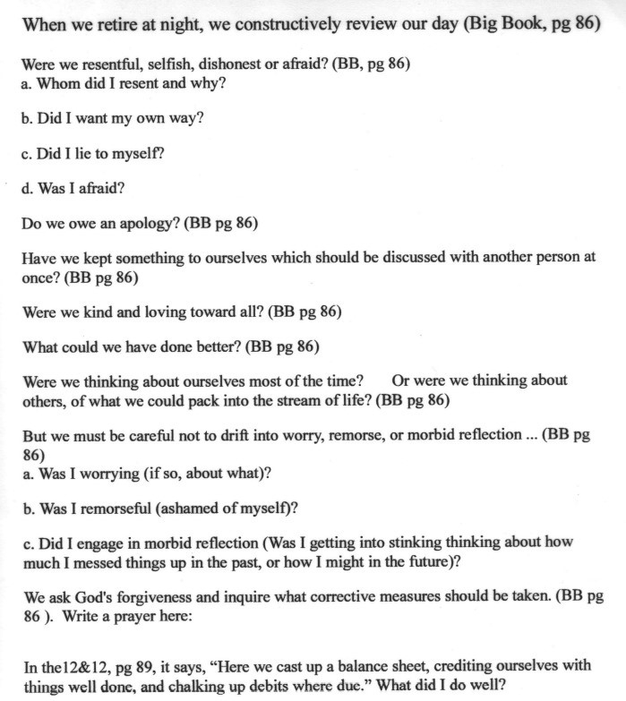 step ten worksheet