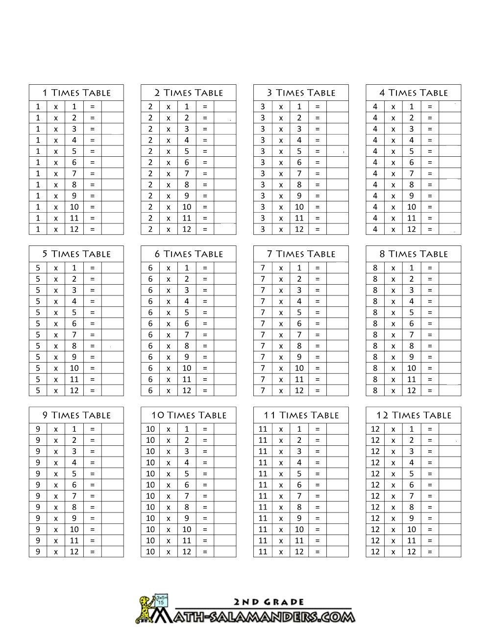 12S Times Tables Worksheet Printable Calendars AT A GLANCE