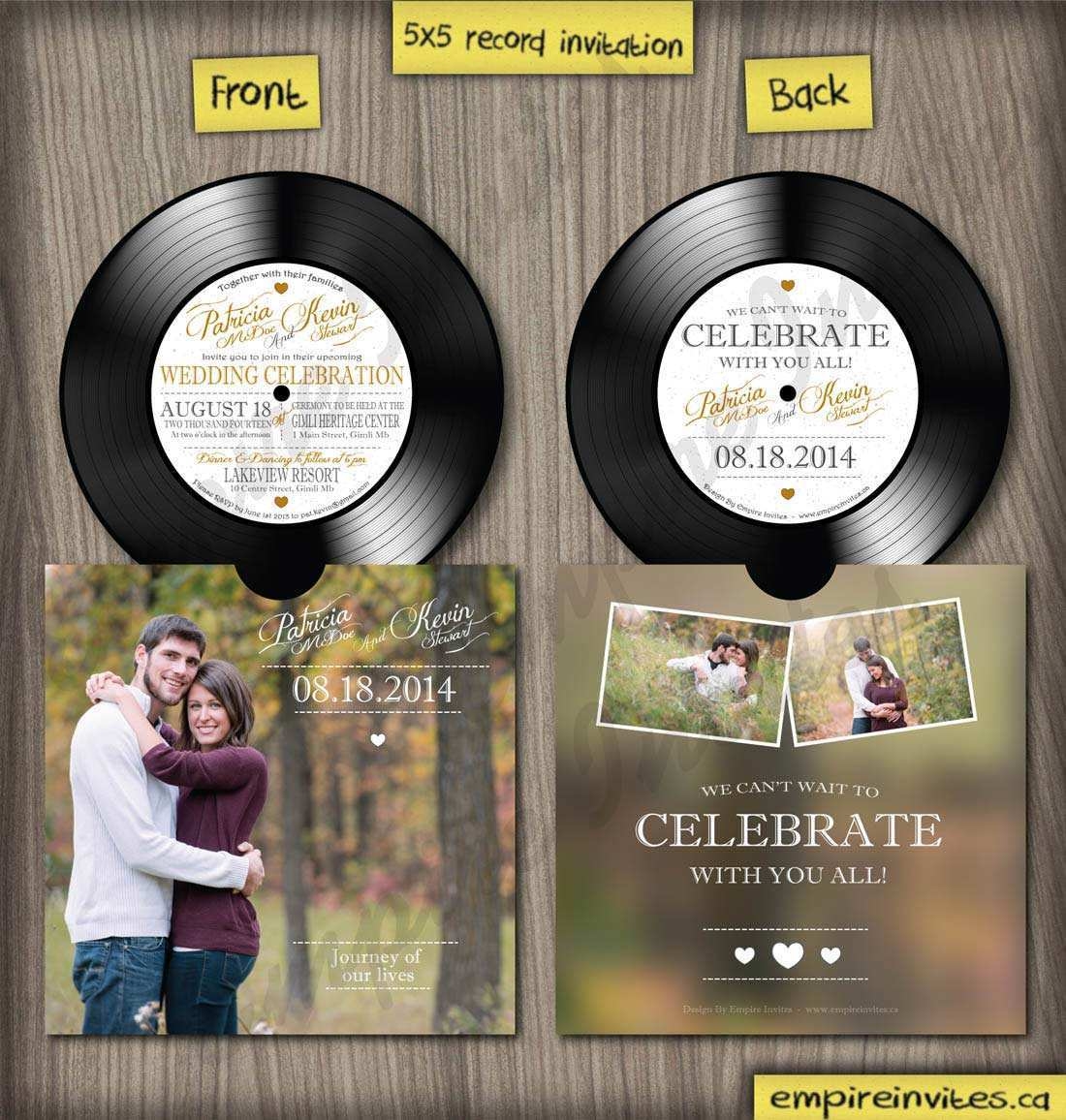 14 Free Printable Vinyl Record Wedding Invitation Template PSD File For 