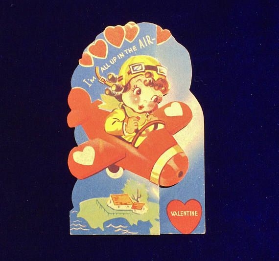 1940 39 s Pilot Girl Airplane Valentine Card Excellent Etsy