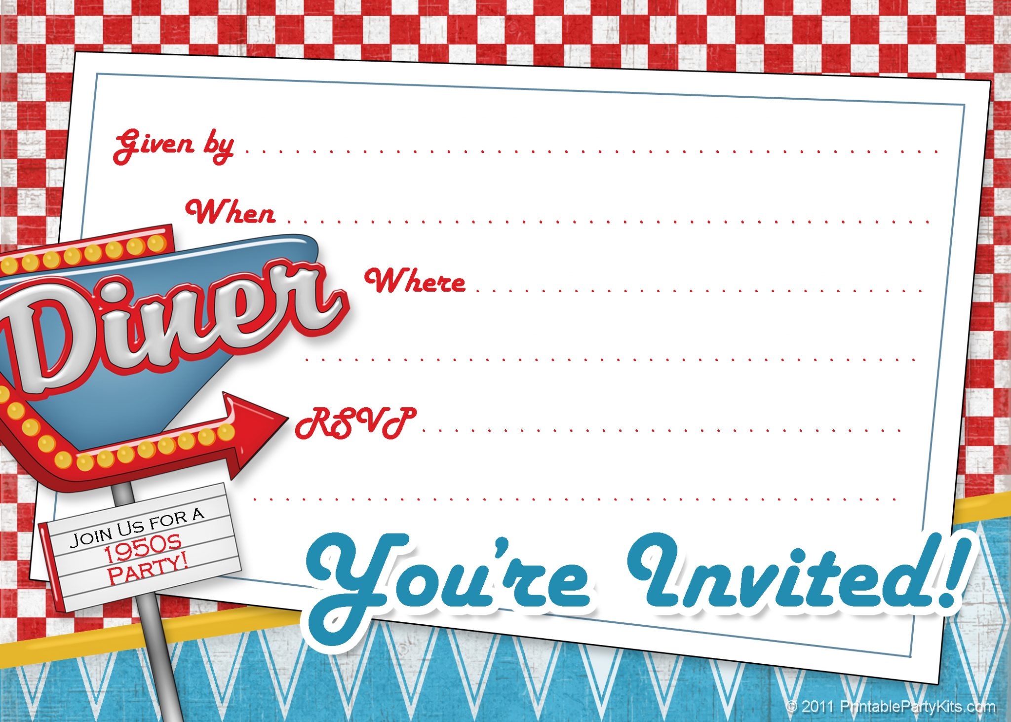 1950s Retro Party InviteTemplate Printable Party Kits