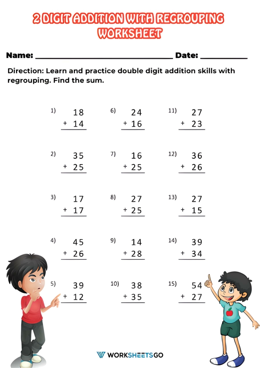 2 digit addition without regrouping worksheets