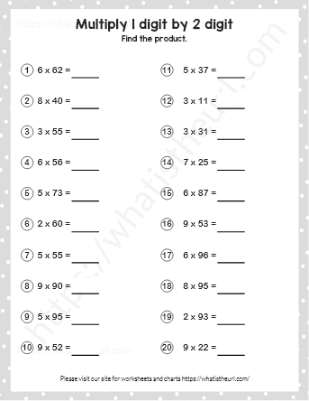 2 Digit By 1 Digit Multiplication Worksheet Teach Starter 