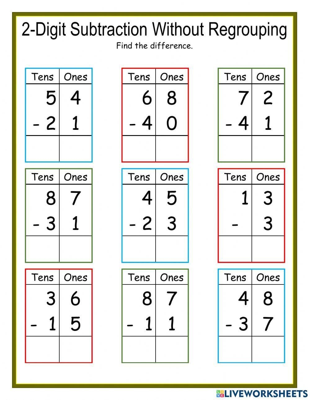 subtraction worksheets regrouping