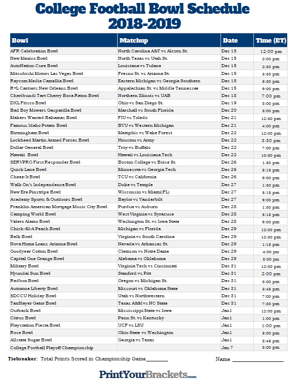 2025 Printable Bowl Schedule Pdf Julius C Dahl
