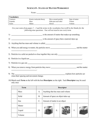 states of matter worksheet pdf