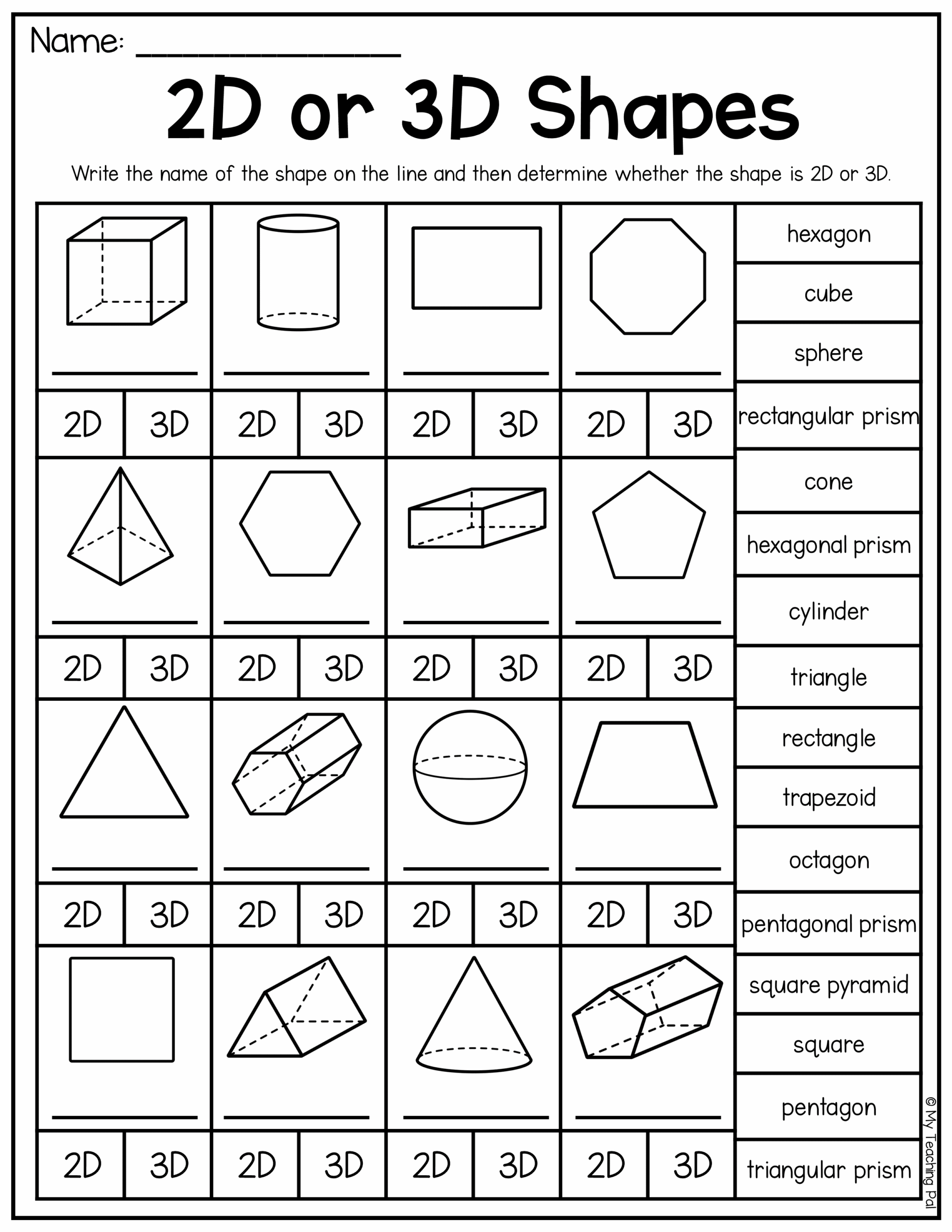 3d shape worksheet
