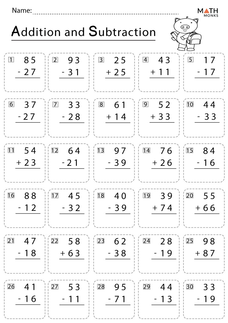 2nd grade addition and subtraction worksheets