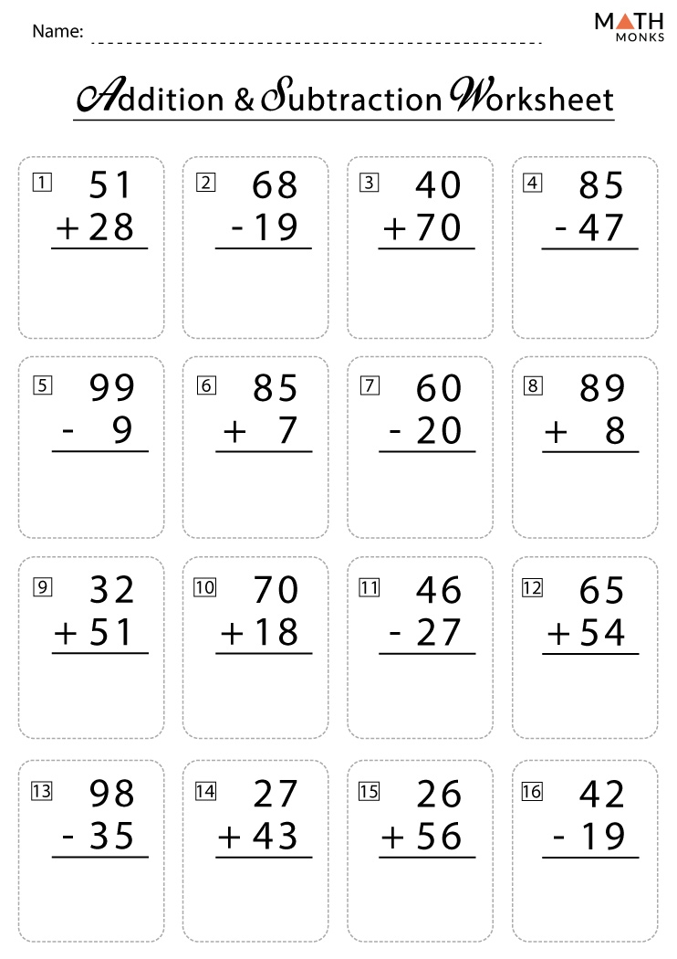 2nd Grade Addition And Subtraction Worksheets With Answer Key 