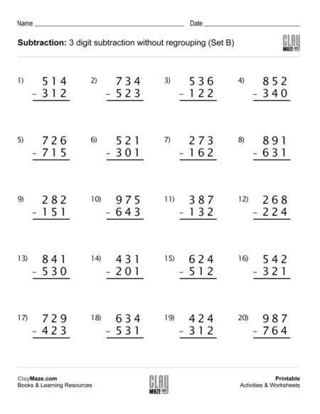 3 Digit Addition And Subtraction Worksheets With Regrouping