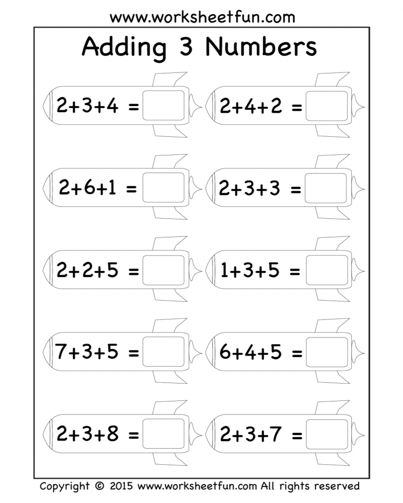 3 Number Addition Worksheets Math Worksheets Printable