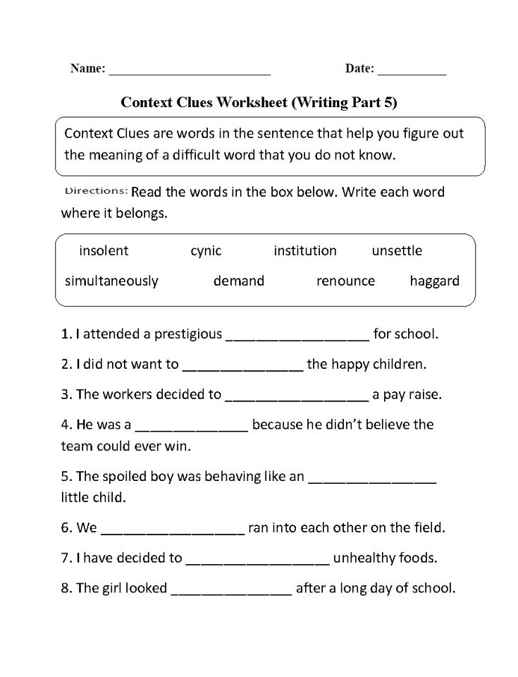 context clues worksheets pdf