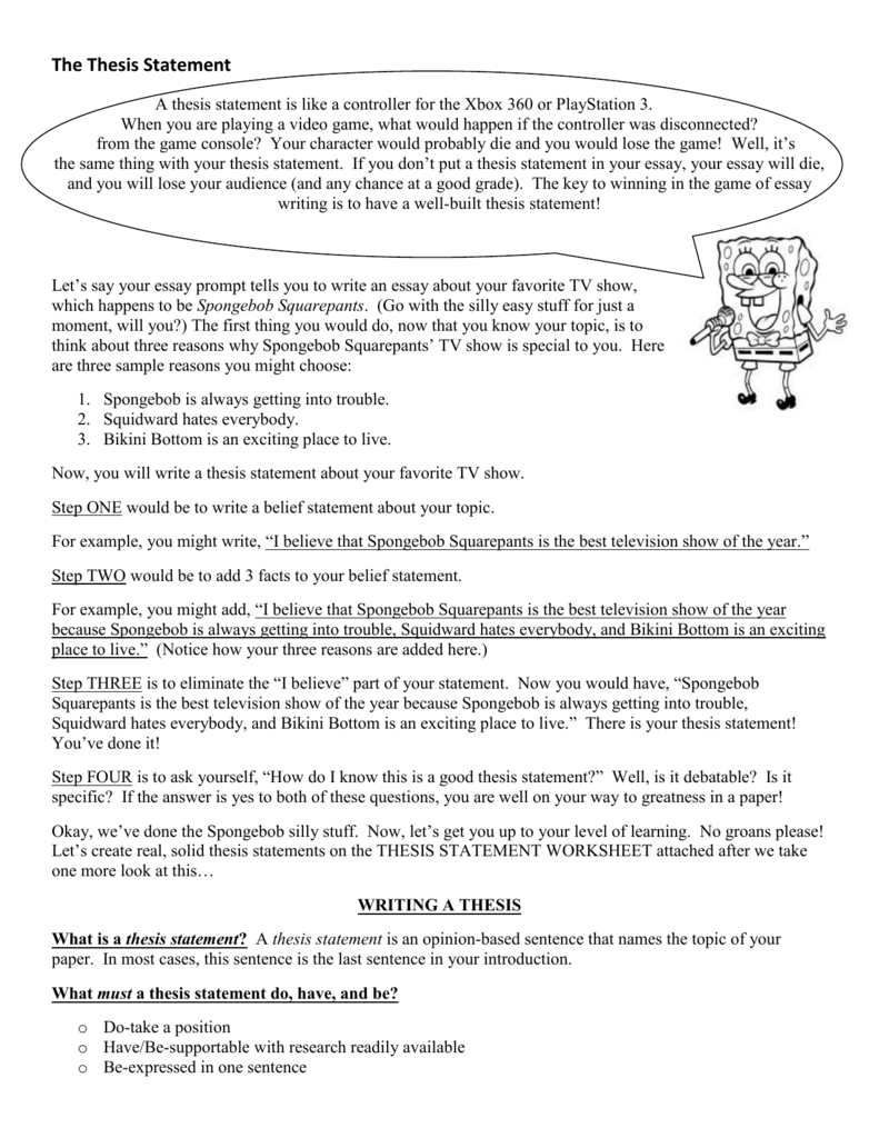 thesis statement worksheet
