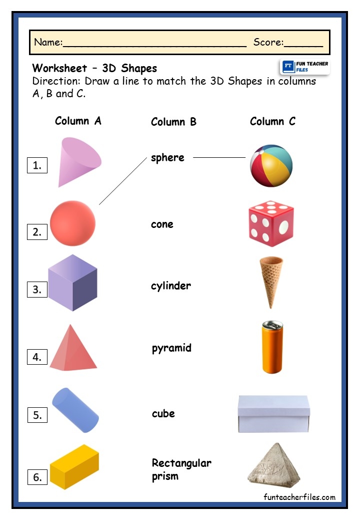3D Shape Worksheet Fun Teacher Files
