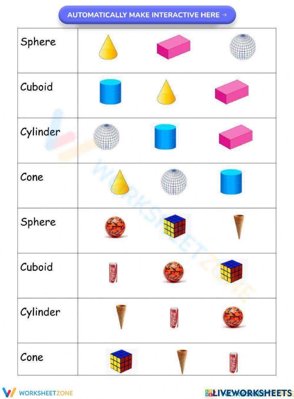 3D Shapes Online Exercise For Kindergarten grade 2 Live Worksheets 