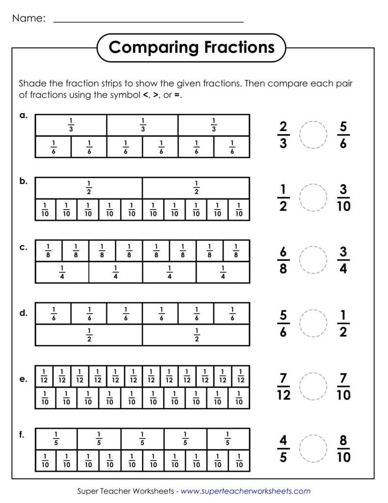 comparing fractions 4th grade worksheet