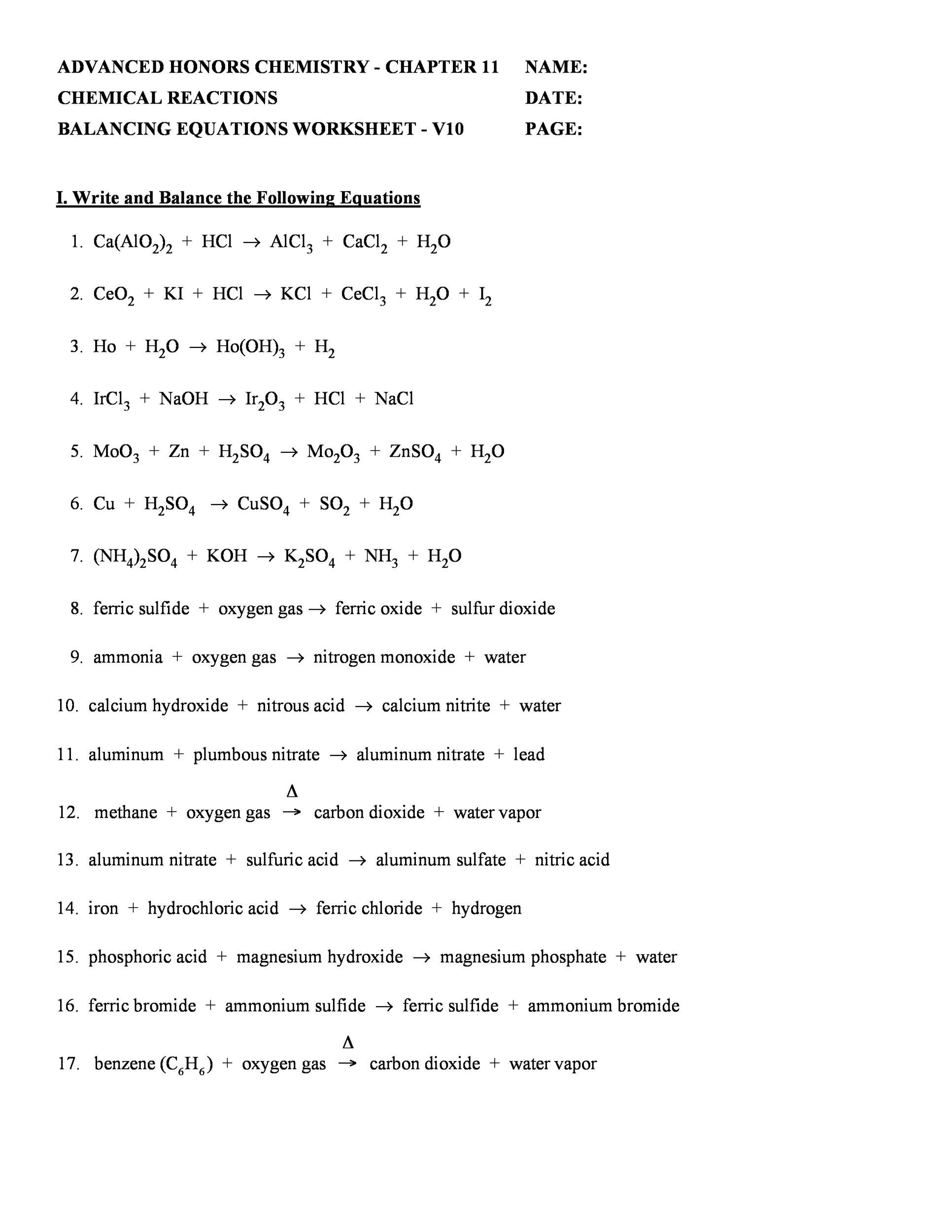 balanced equations worksheet answers