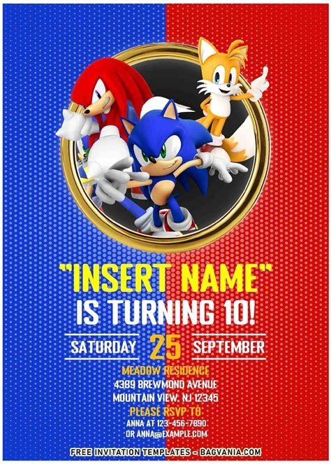 sonic the hedgehog birthday invitation template