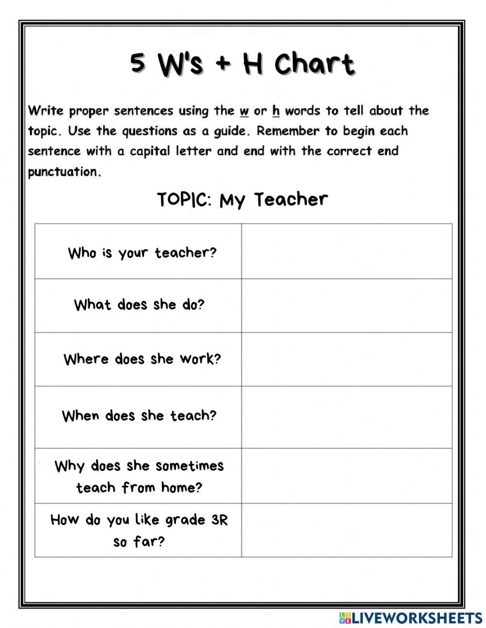5 Ws H Chart Worksheet Live Worksheets Worksheets Library