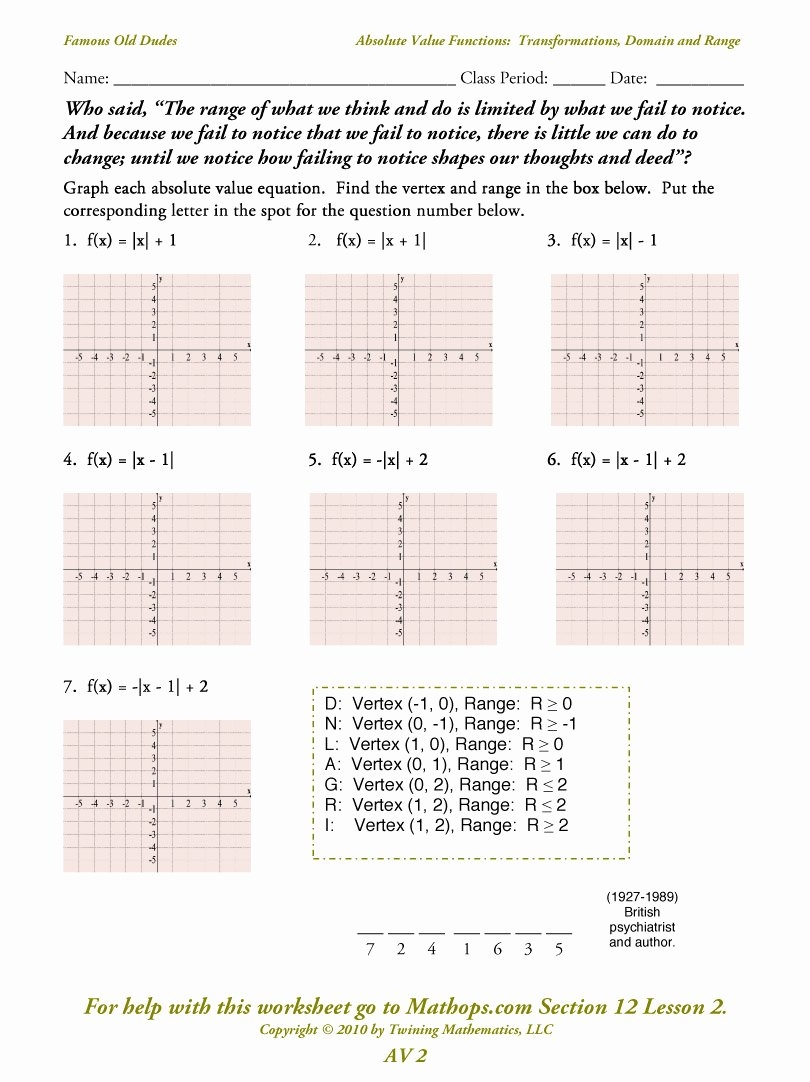 absolute value function worksheet