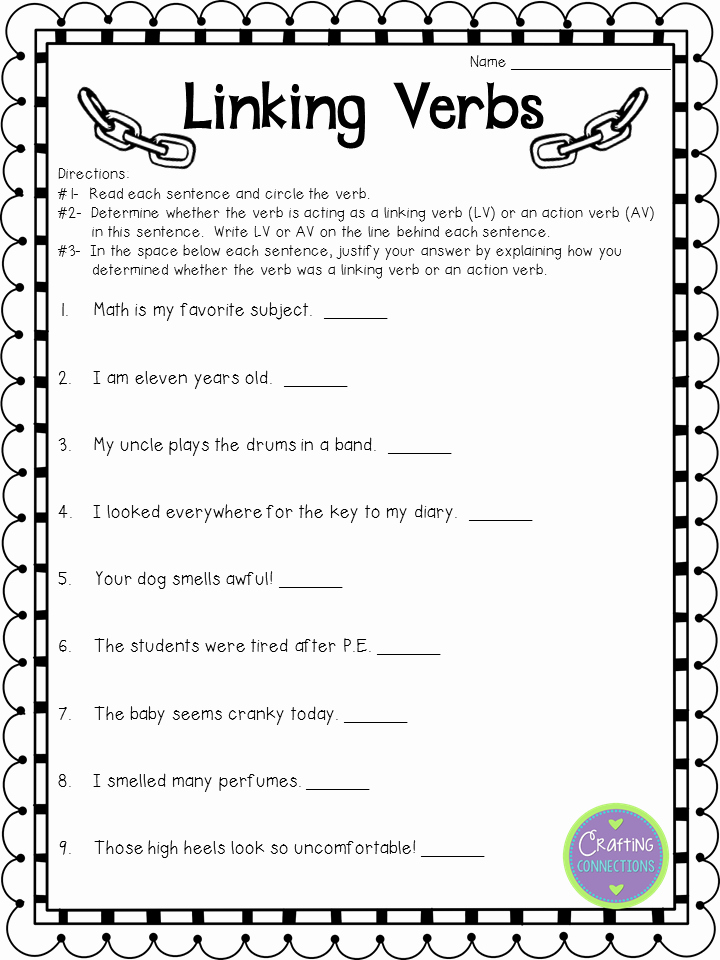 50 Action And Linking Verbs Worksheet