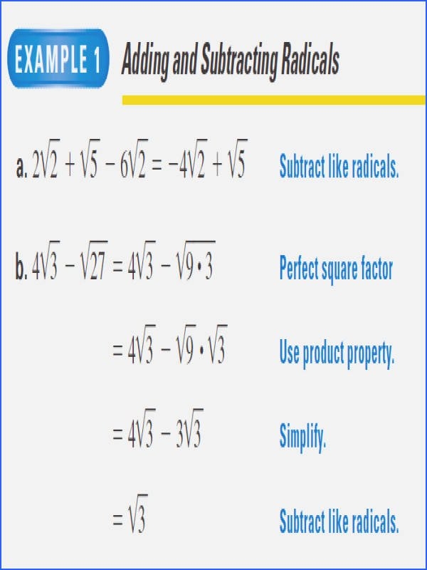 adding subtracting radicals worksheet