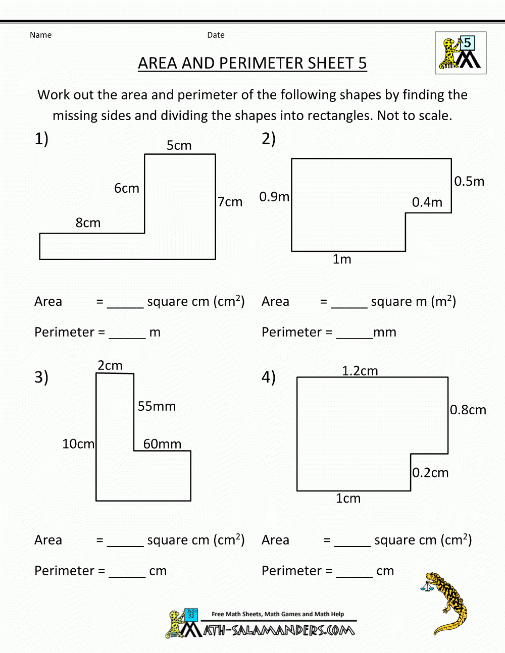 worksheet area of irregular shapes