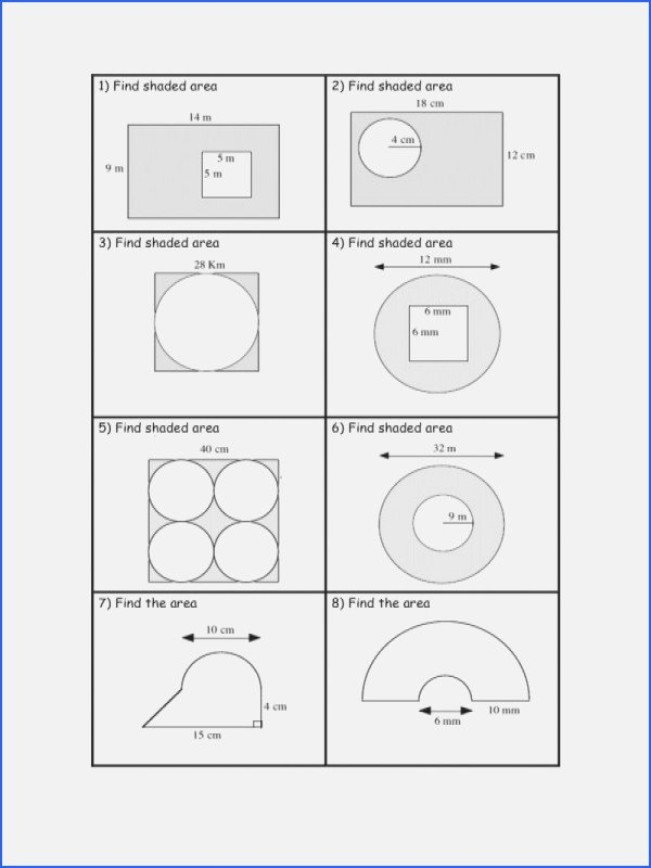area of shaded region worksheet