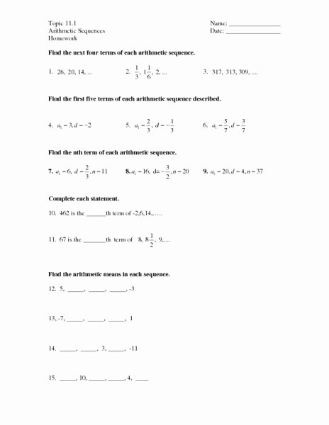 50 Arithmetic Sequences Worksheet Answers Chessmuseum Template Library