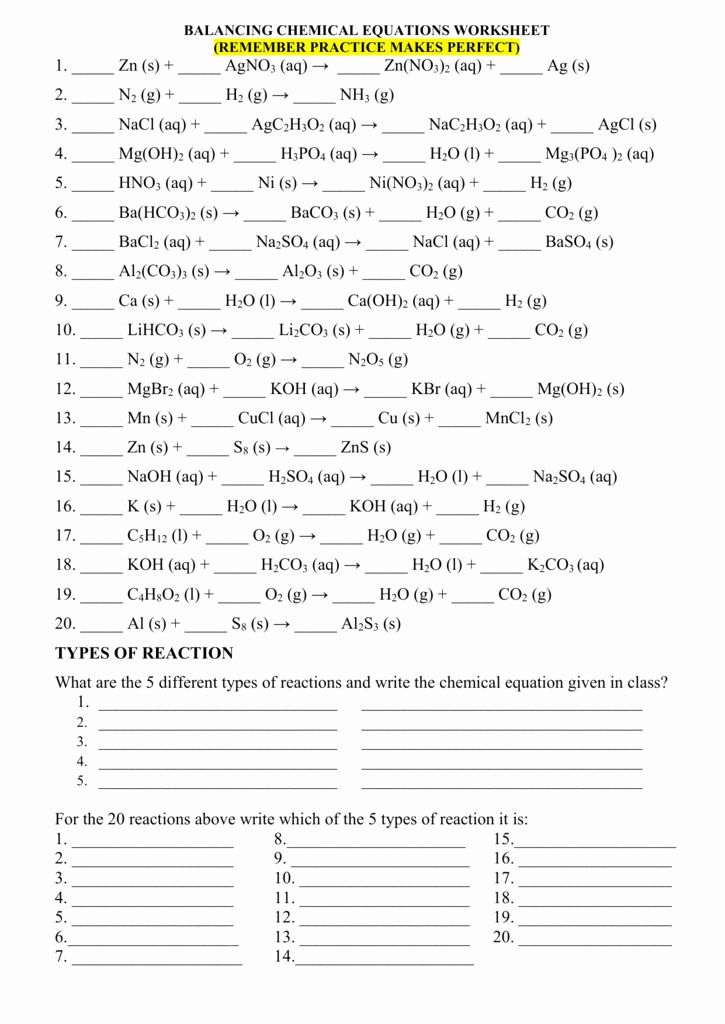 50 Balancing Equations Worksheet Answers Chemical Equation 