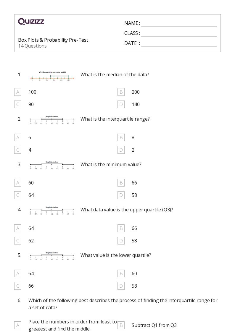 box and whisker plots worksheet