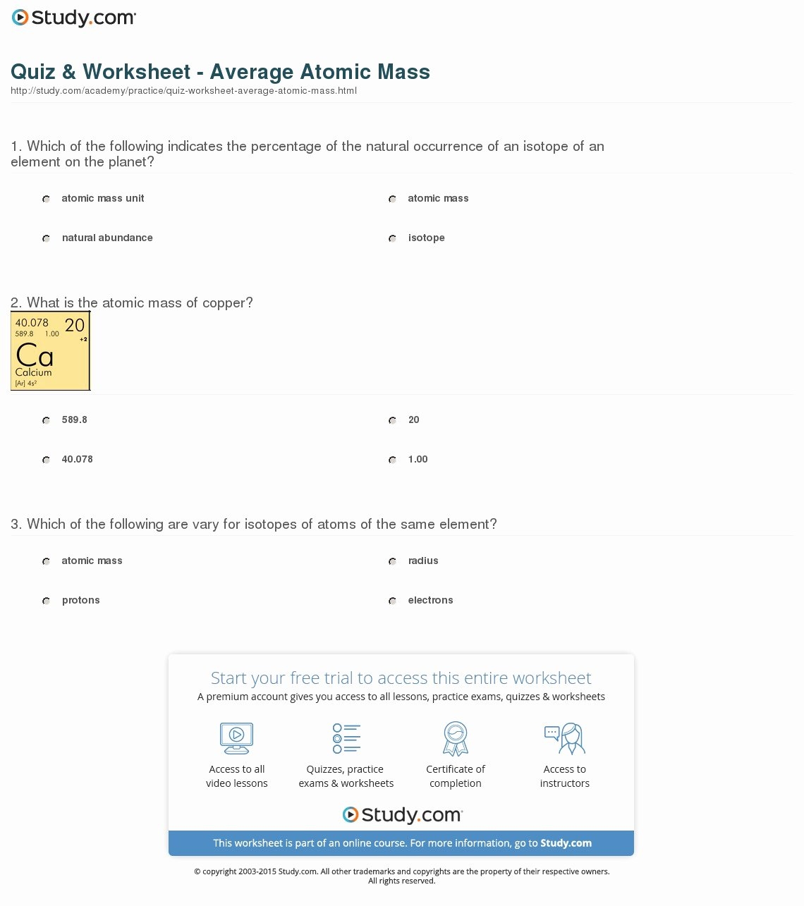 50 Calculating Average Atomic Mass Worksheet