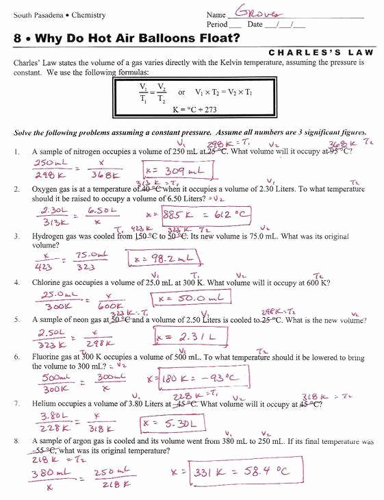 charles laws worksheet