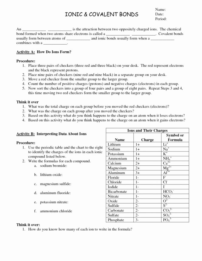50 Chemical Bonding Worksheet Answers