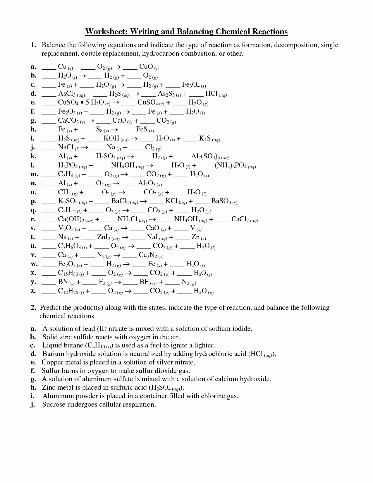50 Chemical Reactions Types Worksheet Chessmuseum Template Library