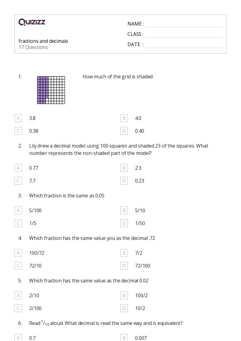 50 Converting Percents Decimals And Fractions Worksheets For 