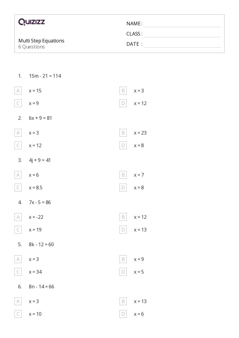 3 step equations worksheet