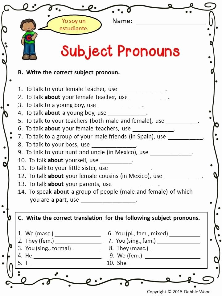 50 Spanish Subject Pronouns Worksheet Chessmuseum Template Library