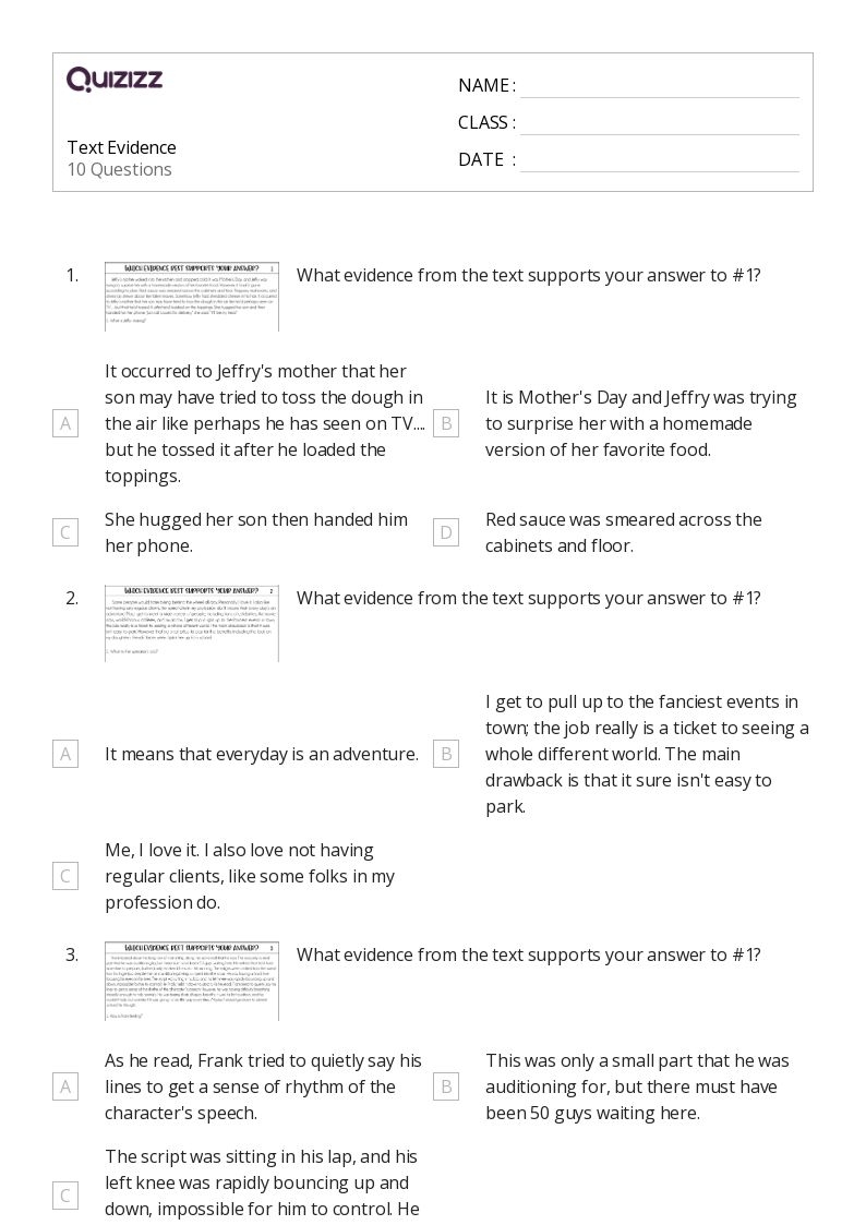 50 Text Evidence Worksheets On Quizizz Free Printable Worksheets 