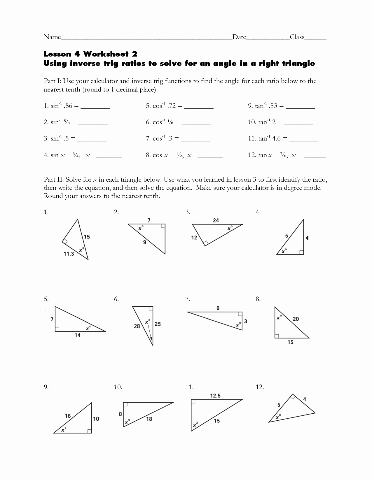 trigonometric ratios worksheet answers