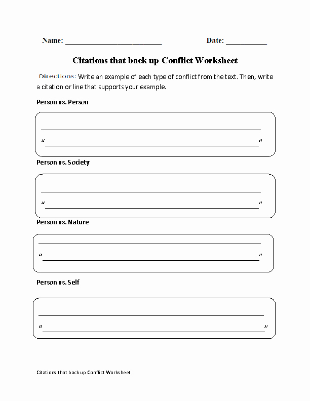 50 Types Of Conflict Worksheet