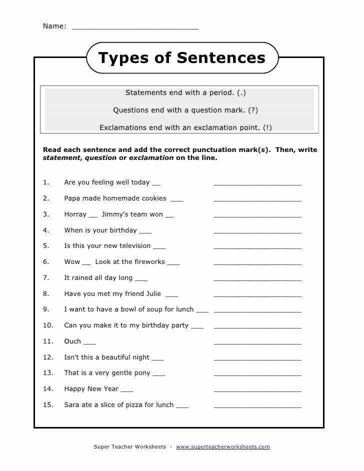 50 Types Of Sentences Worksheet Chessmuseum Template Library