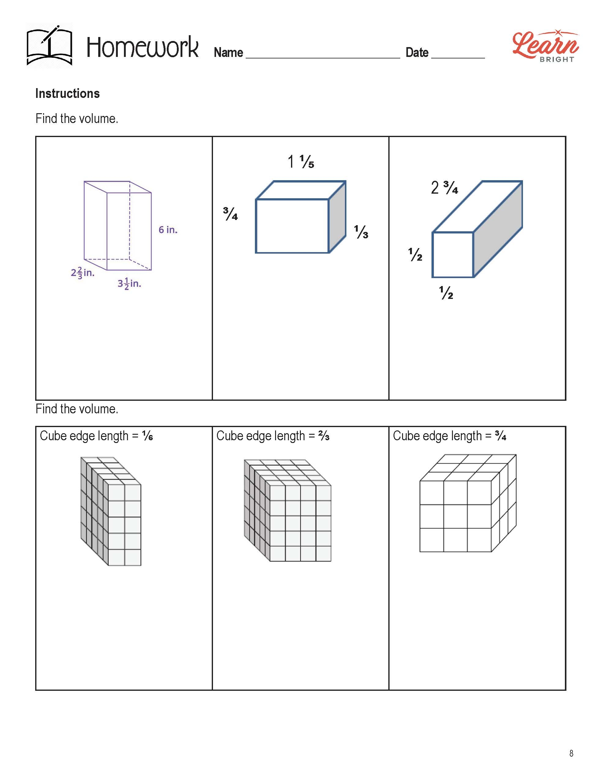 volume of rectangular prisms worksheet